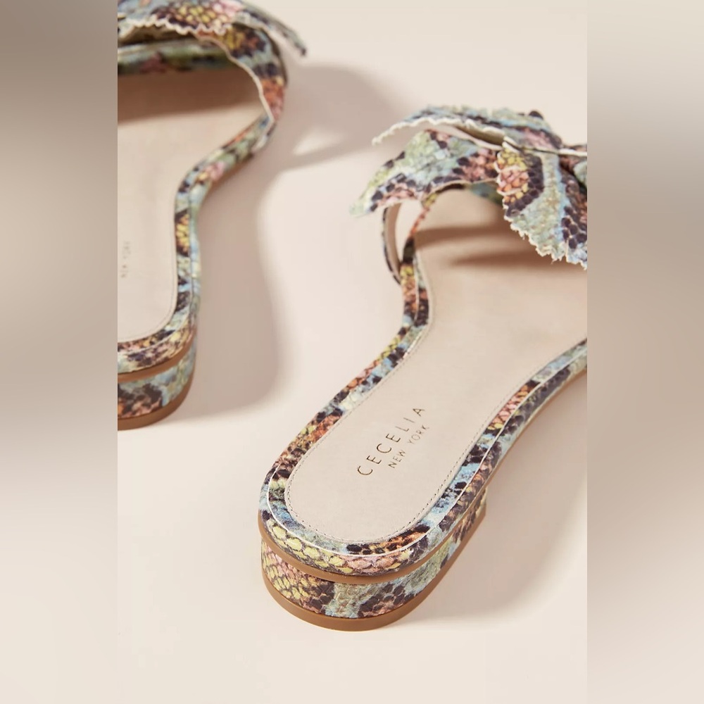 CECELIA NEW YORK Pastel Multicolor Snakeskin Bow Lila Sandals - Picture 2 of 8